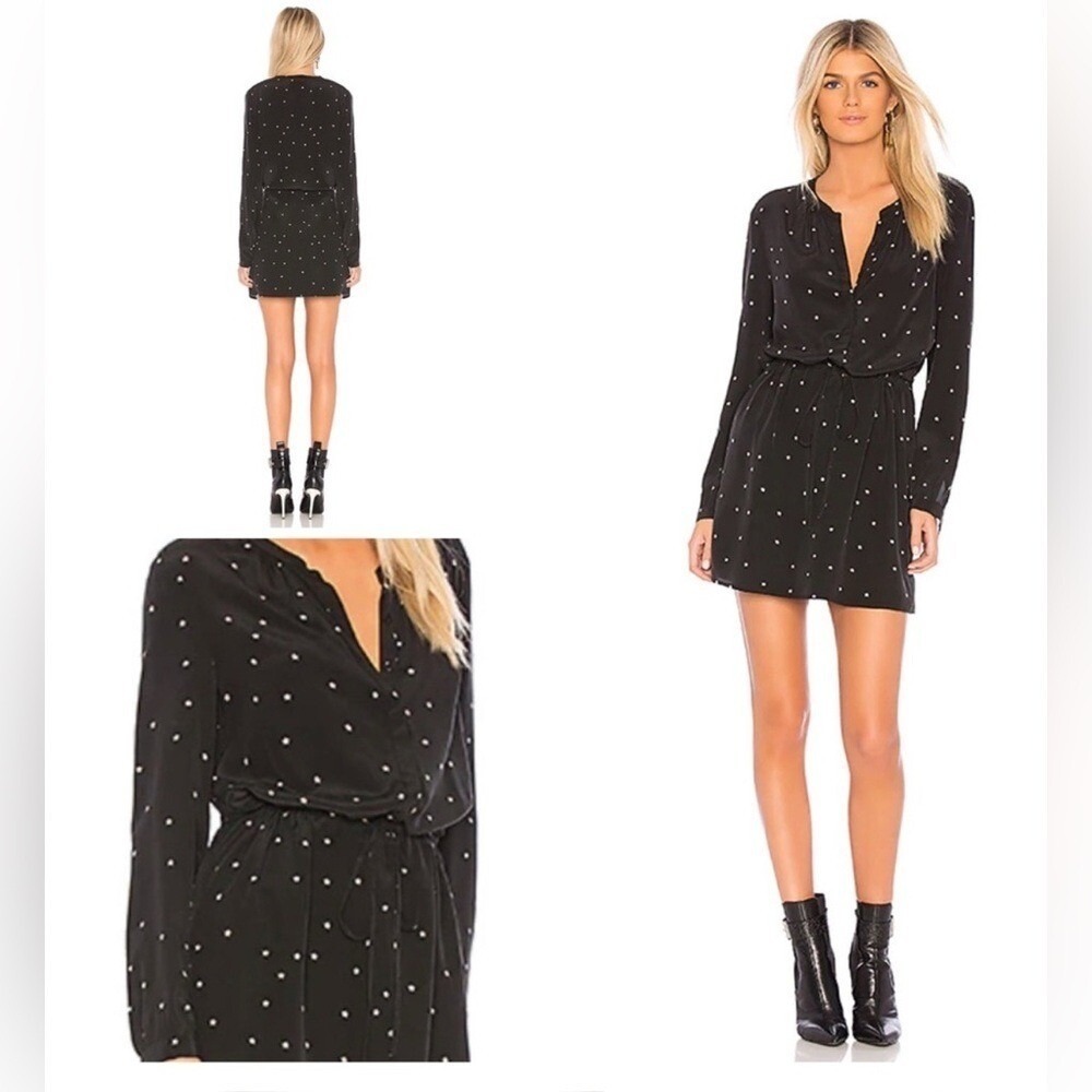Rails Haha Twinkle‎ Black Star Print Long Sleeve Mini Dress XS 910-147-505
